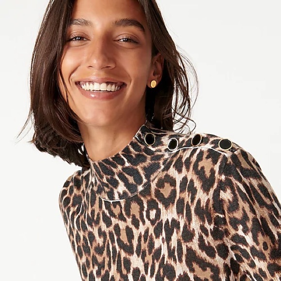 JCrew Silk-blend Shoulder-button Leopard Sweater - Picture 4 of 7